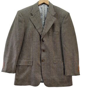 VTG Southwick Blazer Brown Wool Check Herringbone 3 Button Sport Coat Size 40S